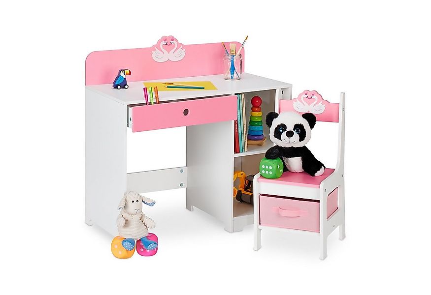 relaxdays Kinderschreibtisch Kinder Schreibtisch und Stuhl Schwan günstig online kaufen