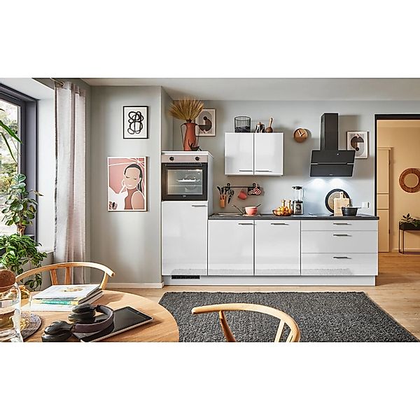 pino Küchenzeile 260 cm Lichtgrau Hochglanz Anschlag,inks 1 Geräteschrank günstig online kaufen