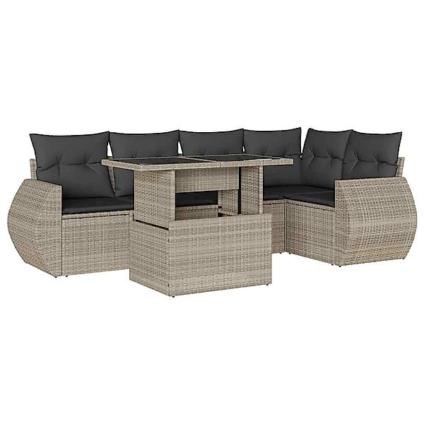 vidaXL 6-Tlg Garten-Sofagarnitur mit Kissen Hellgrau Poly Rattan 3268522 günstig online kaufen