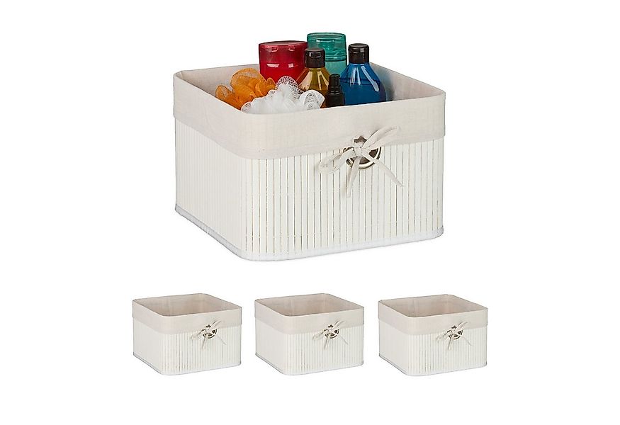 relaxdays Regalkorb Aufbewahrungskorb Set aus Bambus (4 St), weiß günstig online kaufen