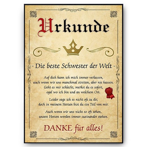 Tigerlino Poster Beste Schwester Urkunde Bild günstig online kaufen