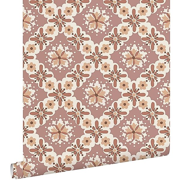 ESTAhome Tapete Blumenmuster Aubergineviolett und Braun 50 x 900 cm günstig online kaufen