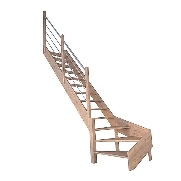 StarWood Treppe Rhodos Eiche Gewendelt L Holz-Edelstahl-Geländer FSC® günstig online kaufen