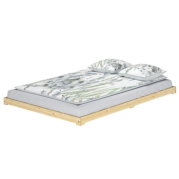 Erst-Holz Futonbett Massivholz Extra Niedrig Kiefer Massivholz 140 x 200 Ro günstig online kaufen