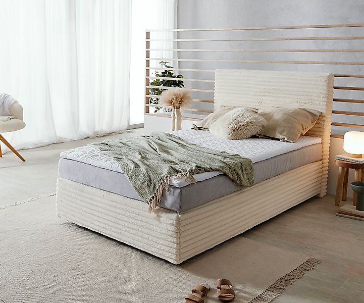 Boxspringbett Dream-Well 120x200 cm Bouclé Creme-Weiß mit Taschenfederkernm günstig online kaufen