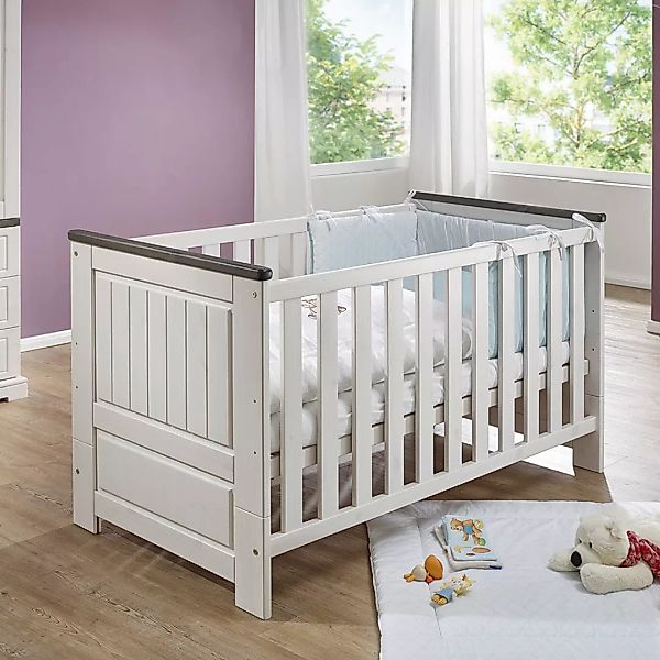 Babybett in Weiß und Grey Wash Kiefer Massivholz günstig online kaufen