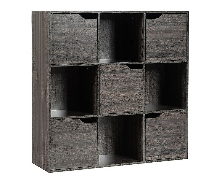 KOMFOTTEU Bücherregal Würfelregal mit 9 Fächern & 5 Türen, 90x29x90cm, grau günstig online kaufen