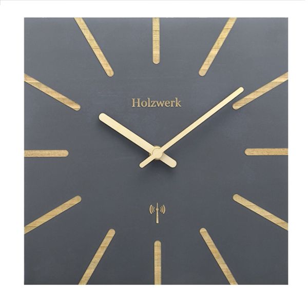 Holzwerk Funkwanduhr Eckige Designer Loft Funk günstig online kaufen