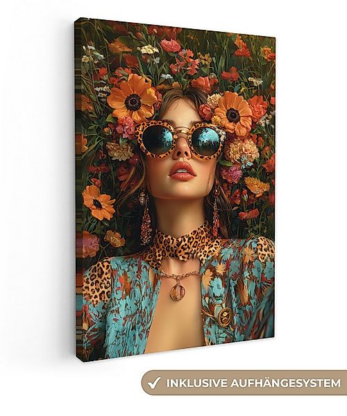 OneMillionCanvasses® Leinwandbild Frauen - Blumen - Modern - Brille - Abstr günstig online kaufen