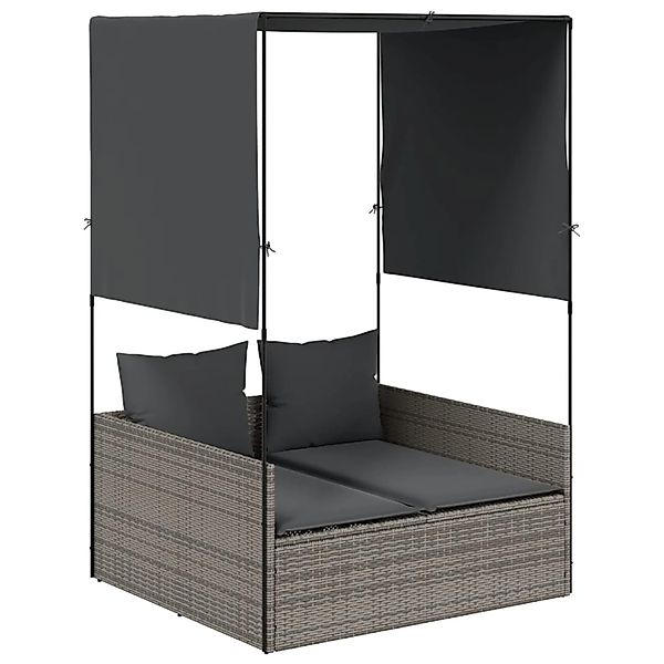 vidaXL Doppel-Sonnenliege mit Dach und Vorhängen Grau Poly Rattan 4002757 günstig online kaufen