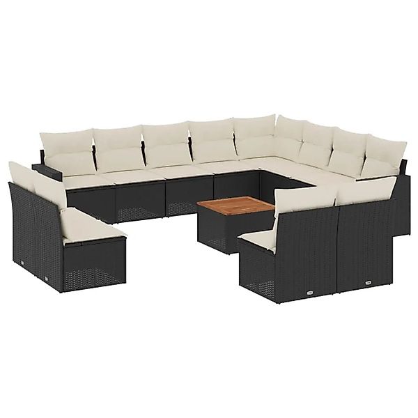 vidaXL 13-Tlg Garten-Sofagarnitur mit Kissen Schwarz Poly Rattan 3224369 günstig online kaufen