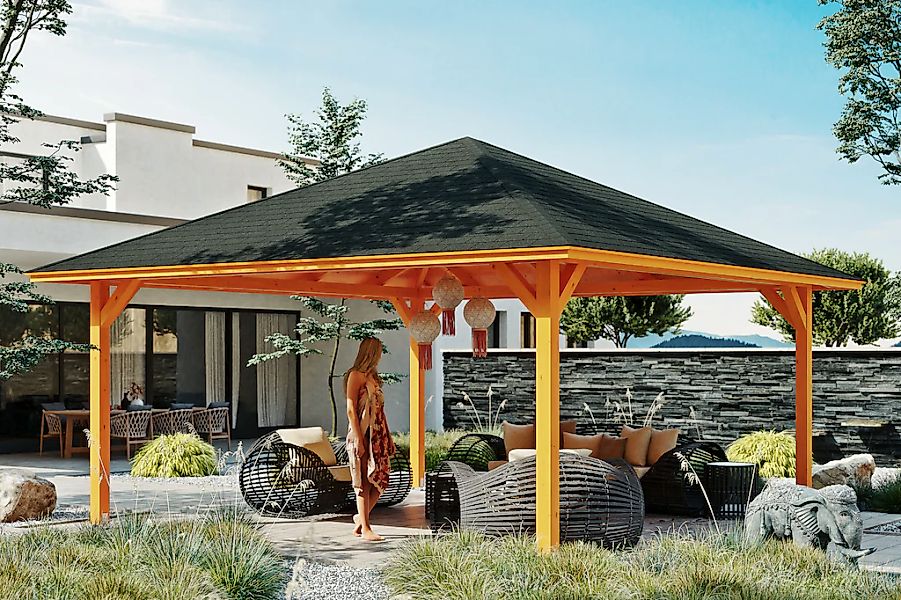 Skan Holz Holz-Pavillon Cannes 4 Nussbaum lasiert 489 cm x 489 cm günstig online kaufen