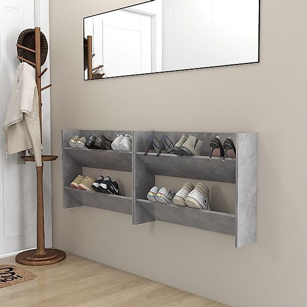 furnicato Hängeschuhschrank Wand-Schuhschränke 2 Stk. Betongrau günstig online kaufen