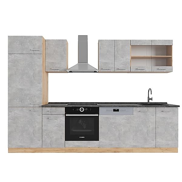 Vicco R-Line Küchenzeile Beton/Goldkraft Eiche 300 cm AP Anthrazit günstig online kaufen