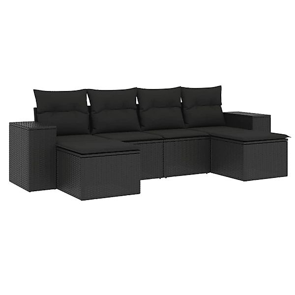 vidaXL 6-Tlg Garten-Sofagarnitur mit Kissen Schwarz Poly Rattan 3222914 günstig online kaufen