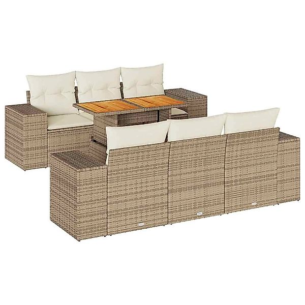 vidaXL 7-Tlg Garten-Sofagarnitur mit Kissen Beige Poly Rattan 3327334 günstig online kaufen