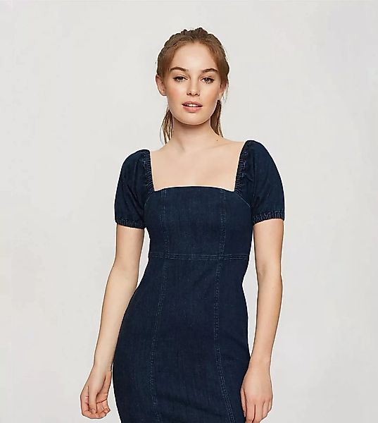 Miss Selfridge Petite – Jeanskleid mit Puffärmeln in Blau günstig online kaufen