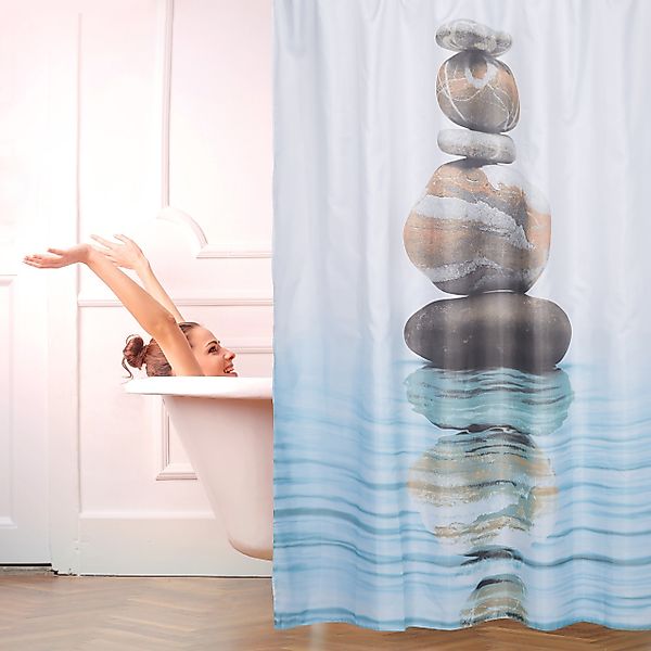 relaxdays Duschvorhang Steine auf Wasser 180x180cm günstig online kaufen