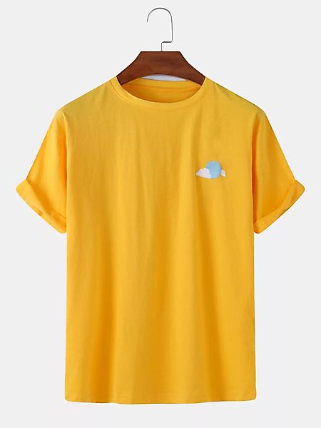 Herren Baumwolle Wetter bestickt einfarbig lose Licht T-Shirts günstig online kaufen