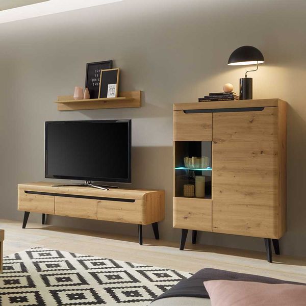 Wohnzimmeranbauwand Skandi in Wildeichefarben 40 cm tief (dreiteilig) günstig online kaufen