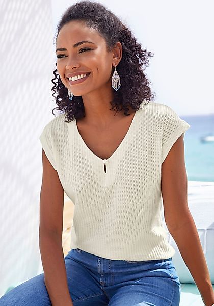 LASCANA Kurzarmshirt mit Zierperle aus weicher günstig online kaufen