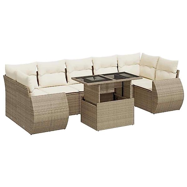vidaXL 8-Tlg Garten-Sofagarnitur mit Kissen Beige Poly Rattan 3326599 günstig online kaufen