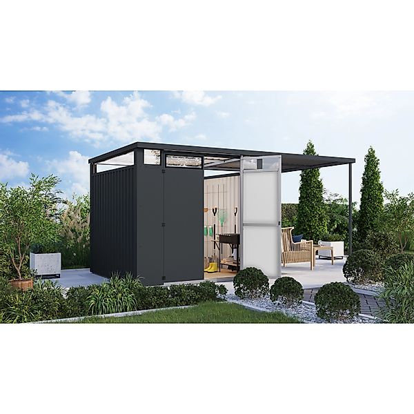 Karibu Gartenhaus Amato 2 m. Anbaudach Anthrazit 218 x 231 x 229 cm günstig online kaufen