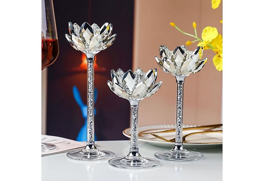 LuxusKollektion Teelichthalter Kristall Lotusblume Kerzenständer 3 Silberne günstig online kaufen