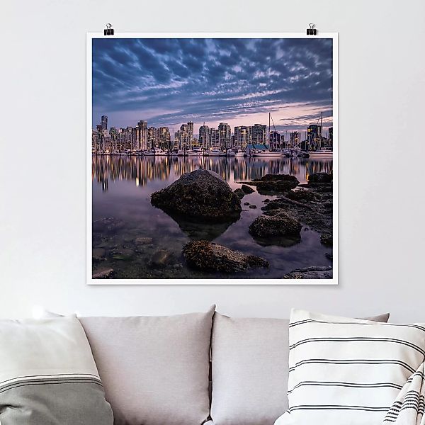 Poster Architektur & Skyline - Quadrat Vancouver im Sonnenuntergang günstig online kaufen
