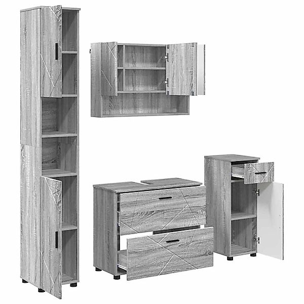 vidaXL Badezimmermöbel-Set 4-Tlg Grau Sonoma Sperrholz und Metall 3393059 günstig online kaufen