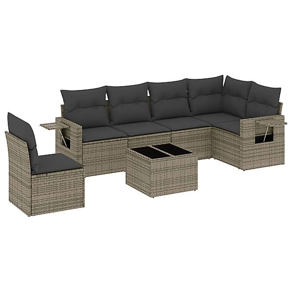 vidaXL 7-Tlg Garten-Sofagarnitur mit Kissen Grau Poly Rattan 3220239 günstig online kaufen