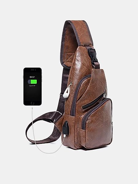 PU-Leder USB wiederaufladbare Brusttasche wasserdichte lässige Schulter Umh günstig online kaufen