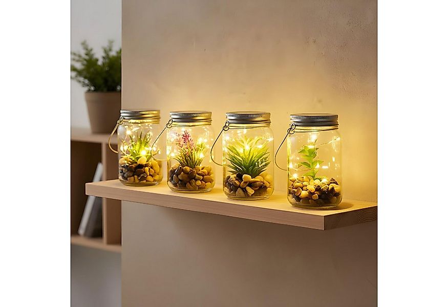 Levandeo® LED Dekoobjekt, 4er Set Sukkulenten Im Glas B x H: 8 x 13 cm Deck günstig online kaufen