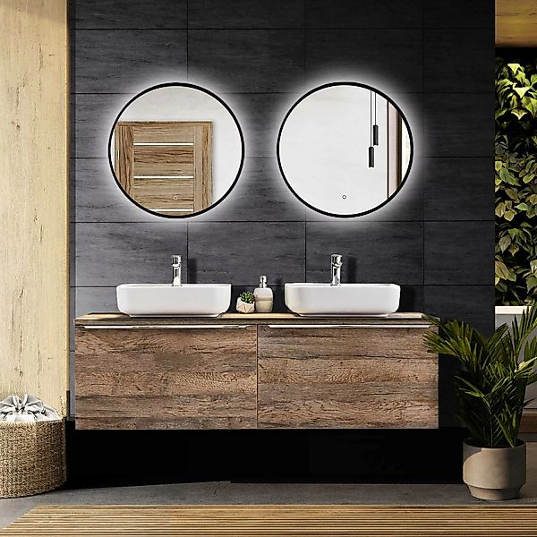 Badezimmermöbel-Set in Vintage Oak Eiche PUEBLA-56 Spiegel mit LED-Beleucht günstig online kaufen