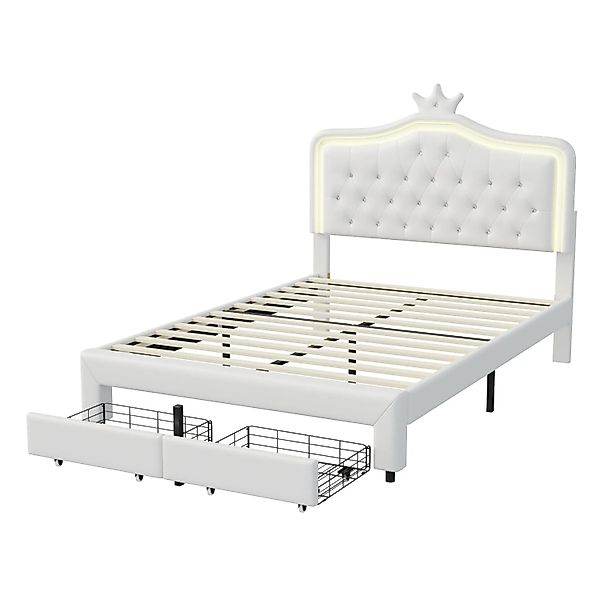 PXloue Polsterbett 140x200cm mit LED-Beleuchtung und Schublade&LED-Beleucht günstig online kaufen