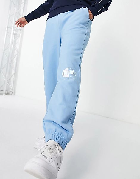 Topman – Oversize-Jogginghose in Blau mit „Future“-Print, Kombiteil günstig online kaufen