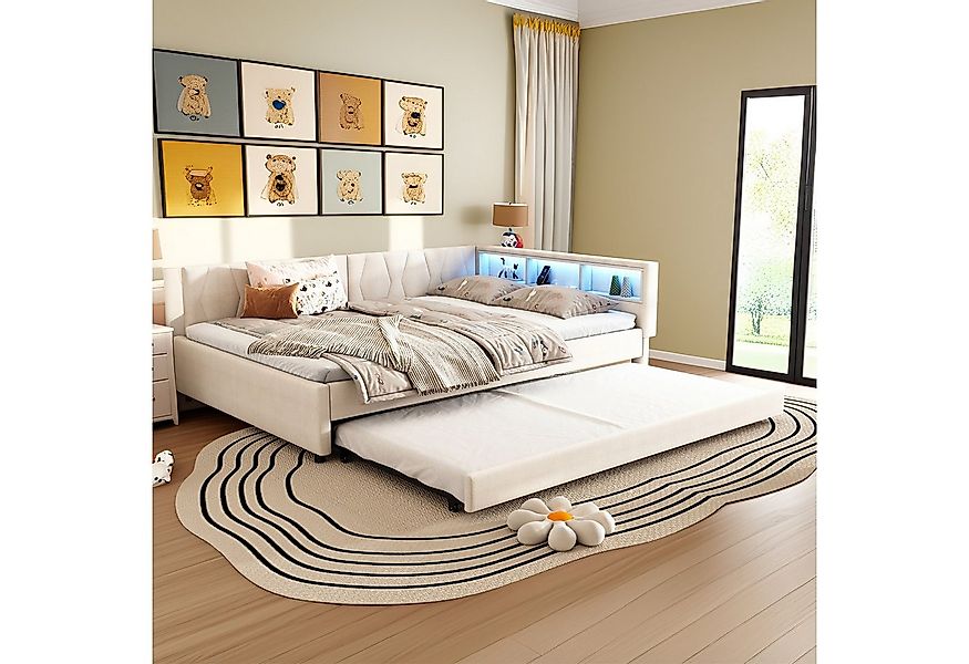 REDOM Schlafsofa Modernes Polsterbett mit LED-Beleuchtung, USB-Ladeanschlus günstig online kaufen