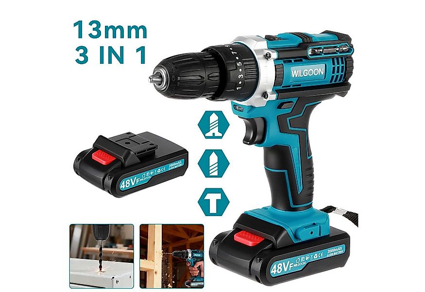 WILGOON Akku-Bohrschrauber Akkuschrauber Set, mit 2x 1500mAh Akkus, 32 N.m günstig online kaufen