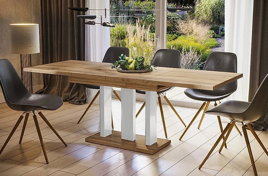 Endo-Moebel Säulen-Esstisch "Appia White" 130-210cm ausziehbar erweiterbar, günstig online kaufen