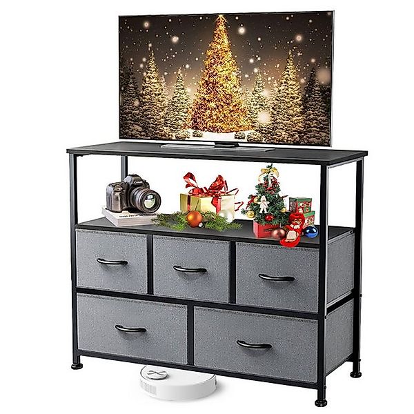 IDEASY TV-Schrank Kommode TV-Ständer Entertainment Center mit 5 Stoffschubl günstig online kaufen