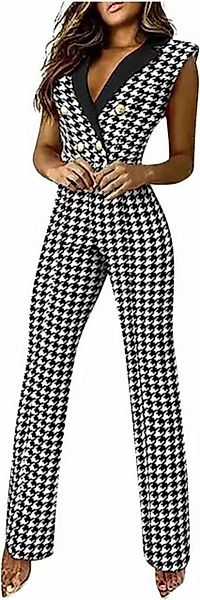 FIDDY Jumpsuit Damen-Jumpsuit mit Farbblock-Print und V-Ausschnitt und Knöp günstig online kaufen