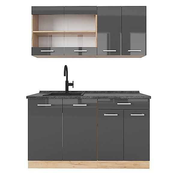 Vicco R-Line Singleküche Anthrazit Hochglanz/Goldkraft Eiche 140 cm AP Anth günstig online kaufen