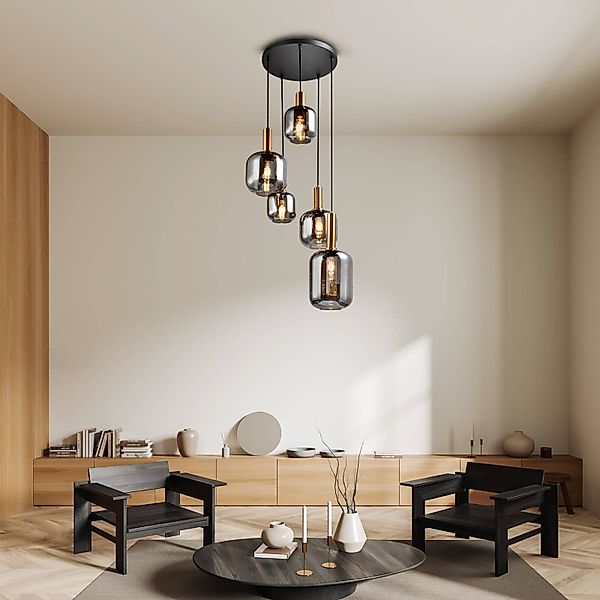 Näve Pendelleuchte Fumo Schwarz Ø 54,8 cm x 150 cm 5er-Set günstig online kaufen