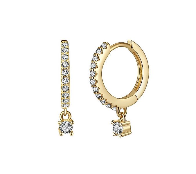 Suzan Gold Paar Creolen Lunaria – Huggies Creolen mit Zirkonia-Anhänger günstig online kaufen