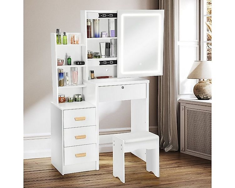 oyajia Schminktisch LED-Beleuchtung,mit Spiegel Hocker und 4 Schubladen Kos günstig online kaufen