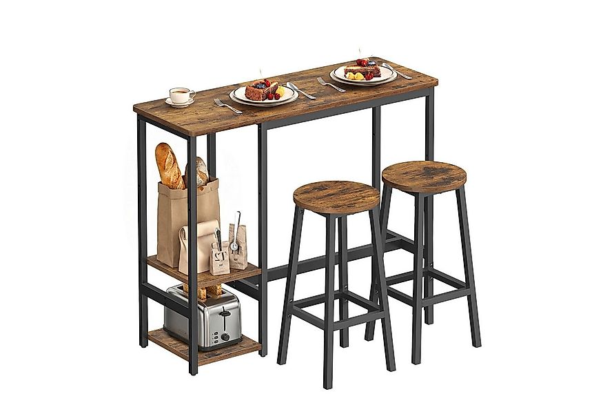 VASAGLE Bartisch Bartisch-Set, Bartisch-Set mit Regal, Essgruppe mit 2 Hock günstig online kaufen