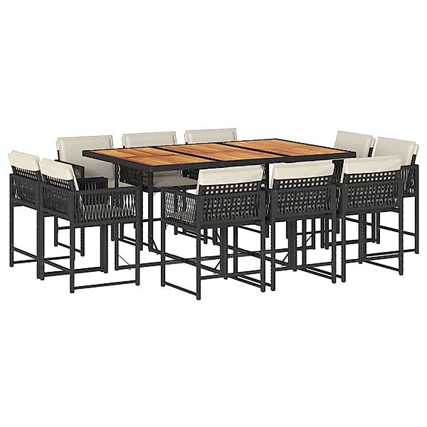 vidaXL 11-Tlg Garten-Essgruppe mit Kissen Schwarz Poly Rattan 3211575 günstig online kaufen