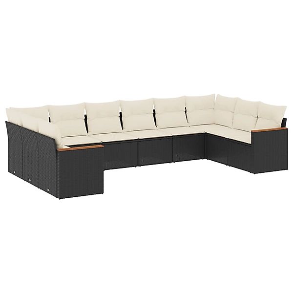 vidaXL 10-Tlg Garten-Sofagarnitur mit Kissen Schwarz Poly Rattan 3226322 günstig online kaufen