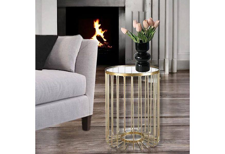KEINerlei® Beistelltisch Beistelltisch Rund Metall Gold Glas Couchtisch Nac günstig online kaufen