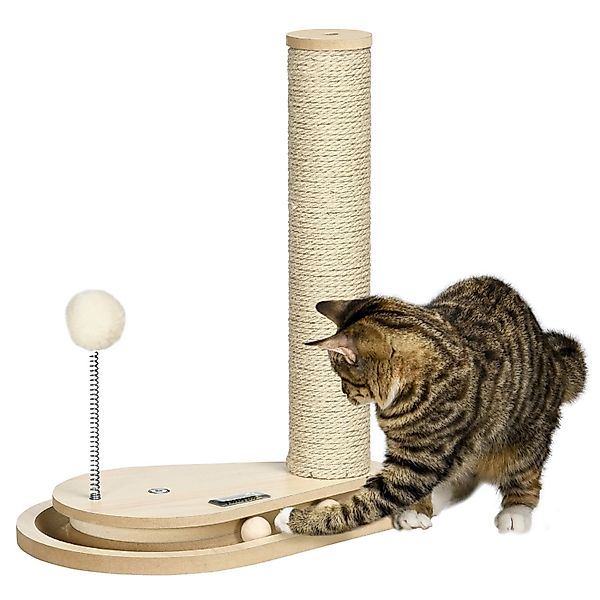 PawHut Kratzstamm 40 cm mit Holzkugel-Katzenspielzeug und Drehscheibe günstig online kaufen